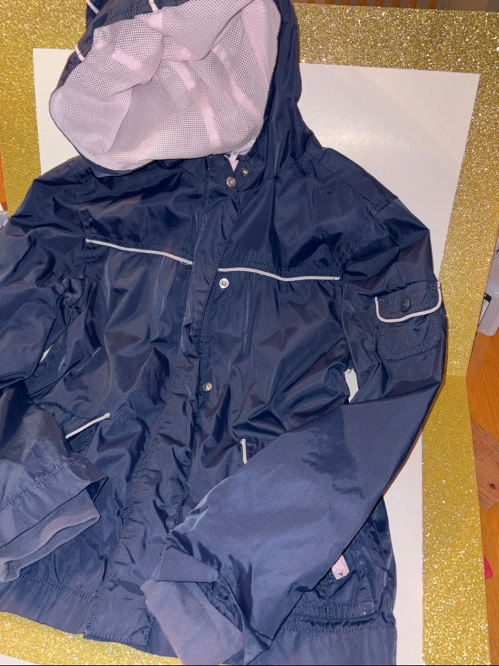 GAP Navy Hooded Raincoat with Pink Lining